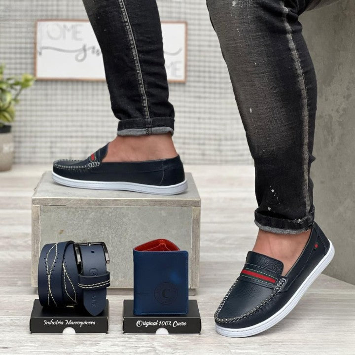 COMBO MOCASIN + BILLETERA + CORREA CABALLERO  100% CUERO