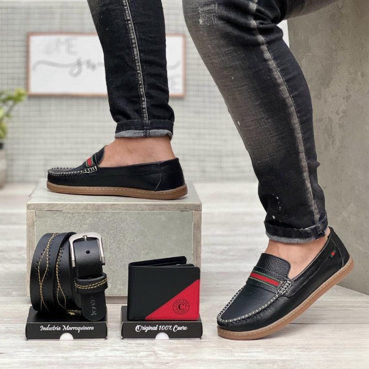 COMBO MOCASIN + BILLETERA + CORREA CABALLERO  100% CUERO