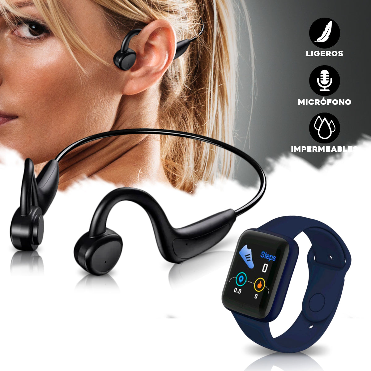 AUDIFONOS CONDUCCION OSEA + RELOJ ACOR01