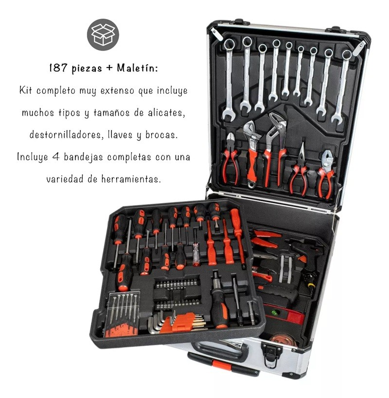 KIT DE HERRAMIENTAS 187 PIEZAS + MALETIN