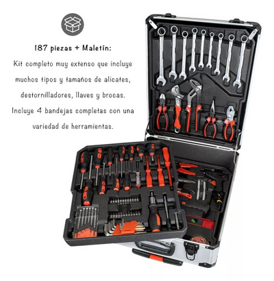 KIT DE HERRAMIENTAS 187 PIEZAS + MALETIN