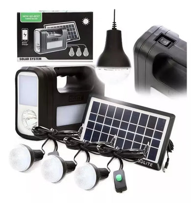KIT SOLAR GDLITE 10, CON RADIO, BATERIA 3 BOMBILLOS