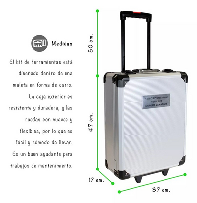 KIT DE HERRAMIENTAS 187 PIEZAS + MALETIN
